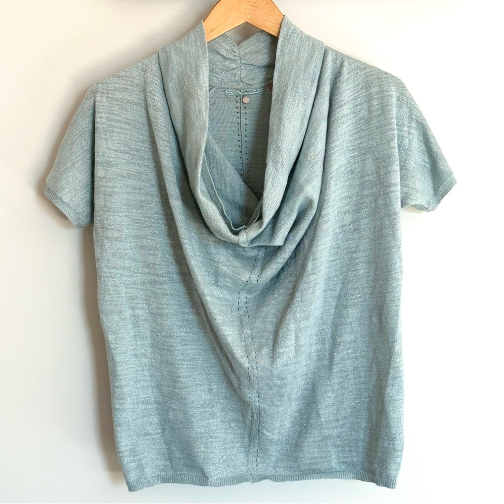 Anthropologie Knitted & Knotted Celise Pullover Blue Sparkle Cowl Neck Sweater